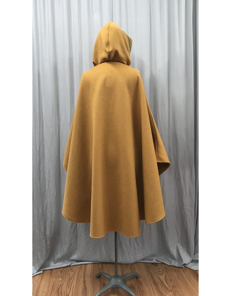 Cloakmakers.com 5123 - Mustard Yellow Shape Shoulder Commuter Cloak, w/Trim, Lined Hood, Button Close