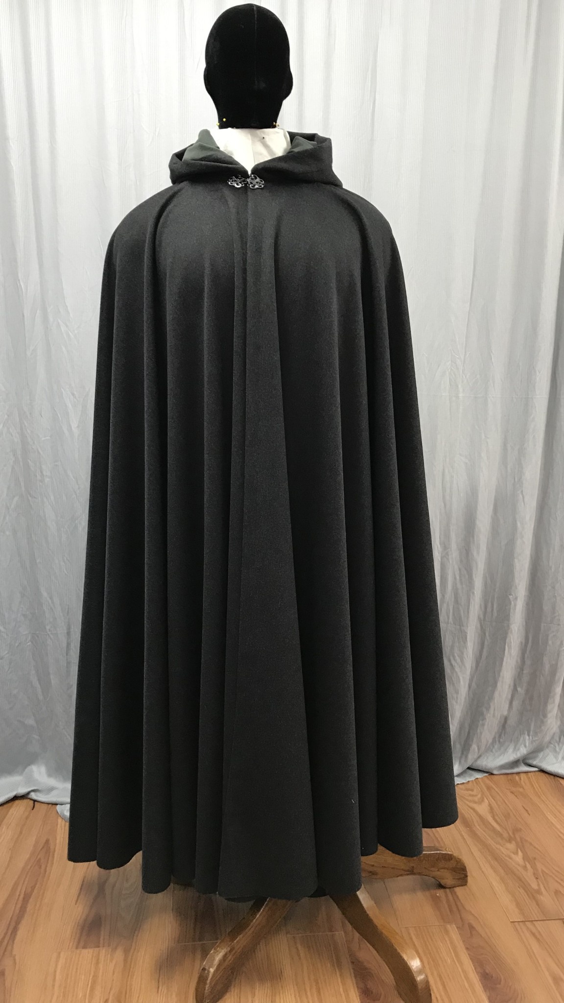 5146 - Charcoal Grey 100% Wool Long Cloak, Lined Hood - Cloak & Dagger ...