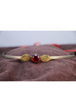 Cloakmakers.com Demeter Circlet - Round Red Stone, Serrated Leaves on Narrow Band