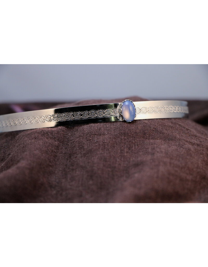 Cloakmakers.com Light Blue Oval Glass Stone on Silvertone Plated Spiral Center Band - Unisex Circlet