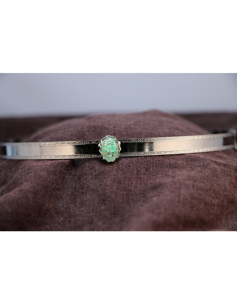 Cloakmakers.com Green Faux Opal Oval on Silvertone Plated Bordered Burnished Band - Unisex Circlet