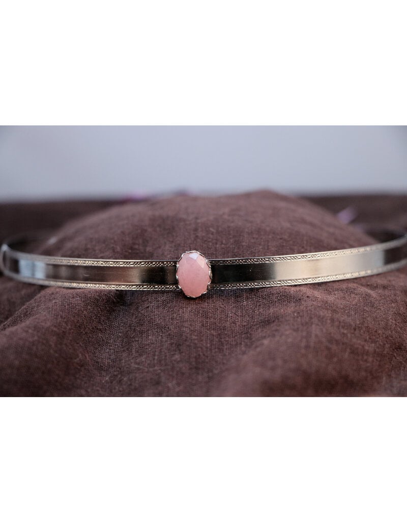 Cloakmakers.com Pink Faceted Stone on Silvertone Plated Bordered Burnished Band - Unisex Circlet