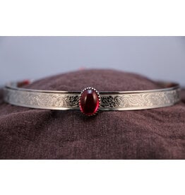 Cloakmakers.com Red Glass Oval Stone on Silvertone Plated Acanthus & Flowers Band - Unisex Circlet