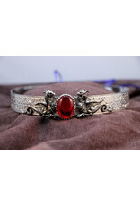 Cloakmakers.com Wide Celtic band w/Red Glass  & Wyverns, Silvertone plated