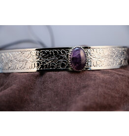 Cloakmakers.com Real Amethyst on Silvertone Plated Wide Oak & Acorn Band - Unisex Circlet