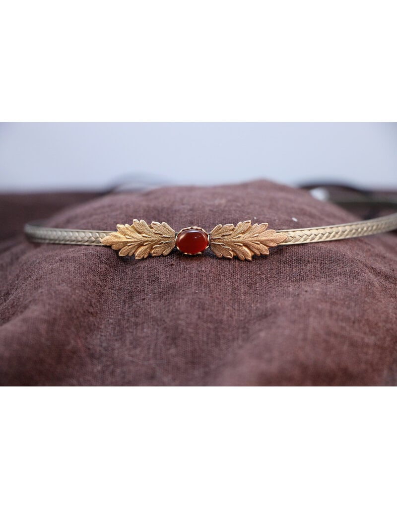 Cloakmakers.com Demeter Circlet - Red Oval Stone and Tiny Acanthus Leaves on Wheat Pattern Band