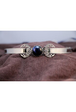 Cloakmakers.com Triple Goddess Dark Blue Catseye Glass Stone with Filigree Crescents on Silvertone Plated Bordered Burnished Band - Circlet