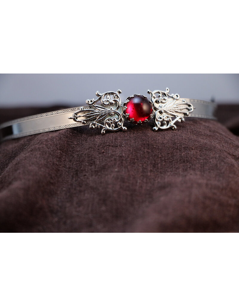 Cloakmakers.com Filigree Heart Ornament Red Circle Stone Bordered Band Circlet