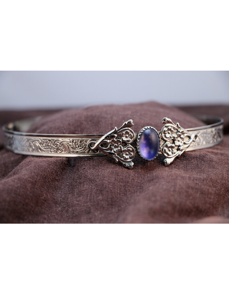 Cloakmakers.com Filigree Triple Floral Ornament Unisex Circlet - Frosted Blue Oval Stone on Acanthus & Flowers Band