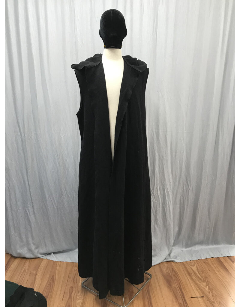Cloakmakers.com J828 - Black Wool Hooded Vest w/ Pockets