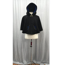 Cloakmakers.com 5160 - Washable Short Black  Cloak w/Raven Embroidery, Pockets, & Blue Hood Lining