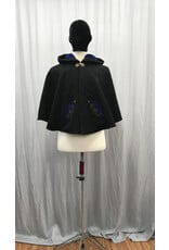 Cloakmakers.com 5160 - Washable Short Black  Cloak w/Raven Embroidery, Pockets, & Blue Hood Lining