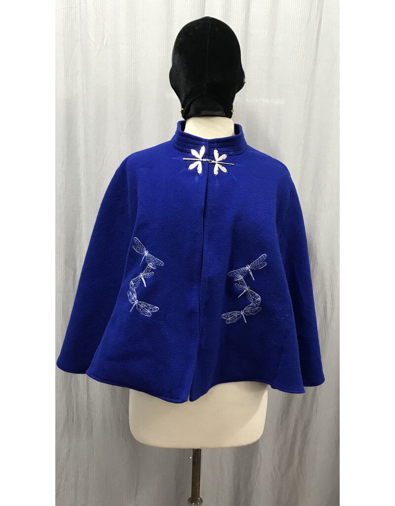 Cloakmakers.com 5163 -  Washable 100% Wool Blue Short Cloak w/Dragonfly Embroidery - Pockets!