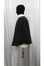 Cloakmakers.com 5165 - Hoodless Black Short Cloak w/Cat Embroidery & Pockets, Loop & Button Closure
