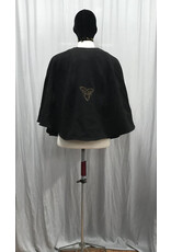 Cloakmakers.com 5165 - Hoodless Black Short Cloak w/Cat Embroidery & Pockets, Loop & Button Closure