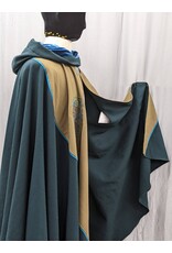 Cloakmakers.com 5171 - Washable Dark Green Cloak w/Dragon Embroidery on Tan, Dragon Clasp, Lined Hood
