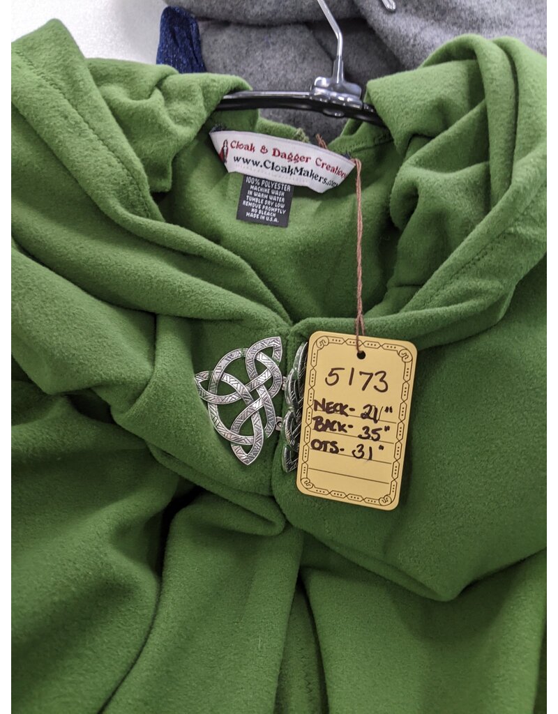 Cloakmakers.com 5173-Water Resistant Green Fleece Commuter Cloak , Triquerta Celtic Clasp