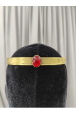 Cloakmakers.com Red Glass Gem on Yellow Brass Acanthus & Flowers Band - Unisex Circlet