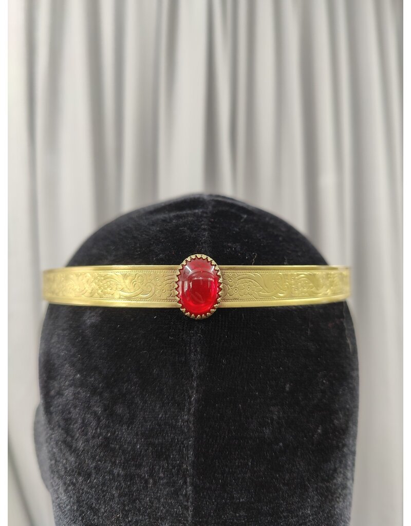 Cloak and Dagger Creations Red Glass Gem on Yellow Brass Acanthus & Flowers Band - Unisex Circlet