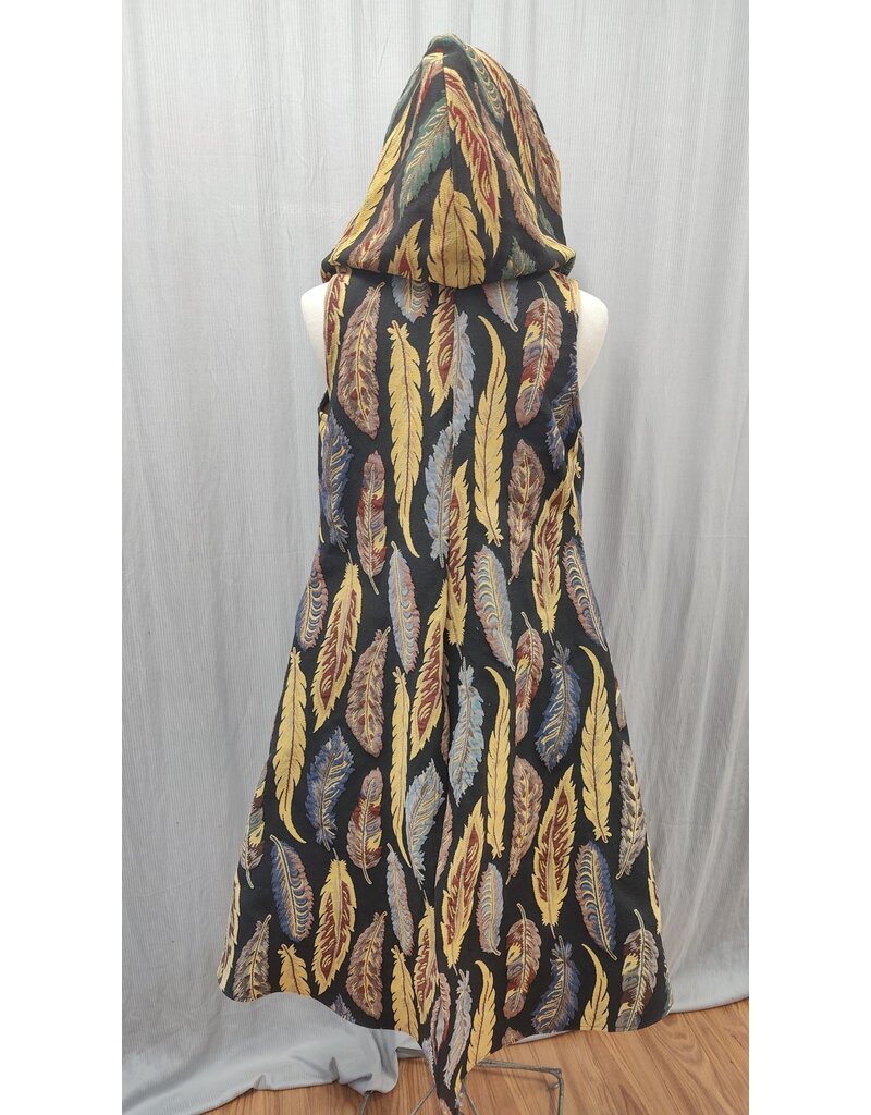 Cloakmakers.com J832 - Feather Tapestry Long Vest w/Pockets, Black Hood Lining