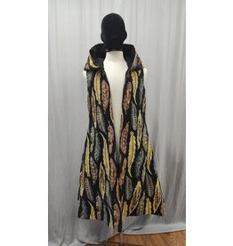 Cloakmakers.com J832 - Feather Tapestry Long Vest w/Pockets, Black Hood Lining