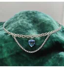 Cloakmakers.com Braided Band Circlet w/Blue Heart Dangle and Single Drape, Bridget