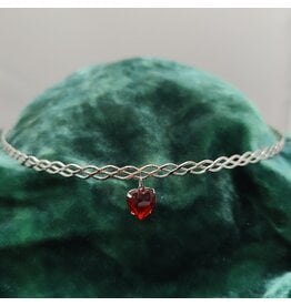 Cloakmakers.com Braided Band with Faceted Red Heart Dangle, Silver Tone Plated Circlet, Mariana