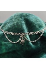 Cloakmakers.com Braided Band Circlet with  Two Drapes and Center Turtle Dangle, Silver Tone Plated
