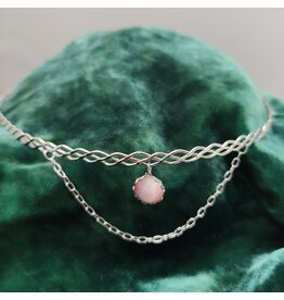 Cloakmakers.com Braided Band Circlet w/ Single Drape and Round Pink Glass Dangle - Bridget