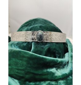 Cloakmakers.com Green & Black Oval Stone on Silvertone Plated Wide Oak & Acorn Band - Unisex Circlet, Hermia