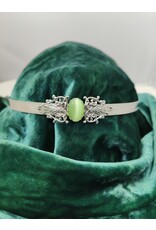Cloakmakers.com Filigree Heart Ornament Green Catseye Oval Stone, Bordered Burnished Band Circlet