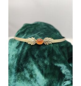 Cloakmakers.com Demeter Circlet - Orange Oval Stone and Tiny Acanthus Leaves on Wheat Pattern Band, Gold Plated