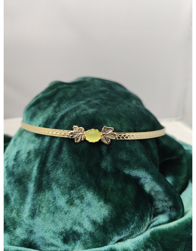 Cloakmakers.com Demeter Circlet - Yellow Oval Stone and Tiny Maple Leaves, Wheat Pattern Band, Gold Plated