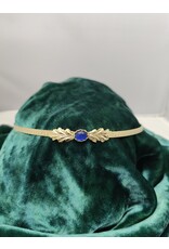 Cloakmakers.com Demeter Circlet - Blue Oval Stone and Tiny Oak Leaves, Gold Plated