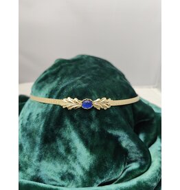 Cloakmakers.com Demeter Circlet - Blue Oval Stone and Tiny Oak Leaves, Gold Plated