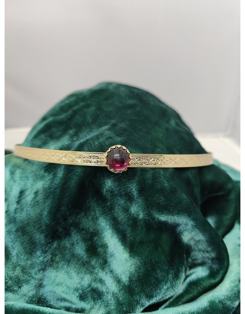 Cloakmakers.com Hermia Purple Circle Glass Stone on Geometric Scroll Band Circlet, Unisex, -  Gold Plated