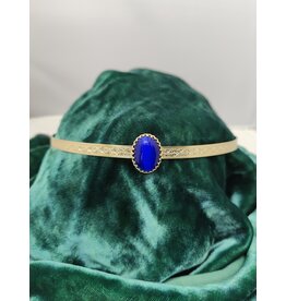 Cloakmakers.com Blue Oval Catseye Stone, Gold Plated Geometric Scroll Band Circlet, Unisex
