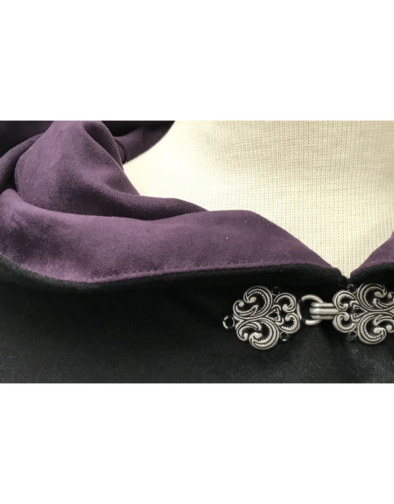 Cloakmakers.com 5192 - Short Black Cashmere Cloak w/Pockets, Purple Hood Lining