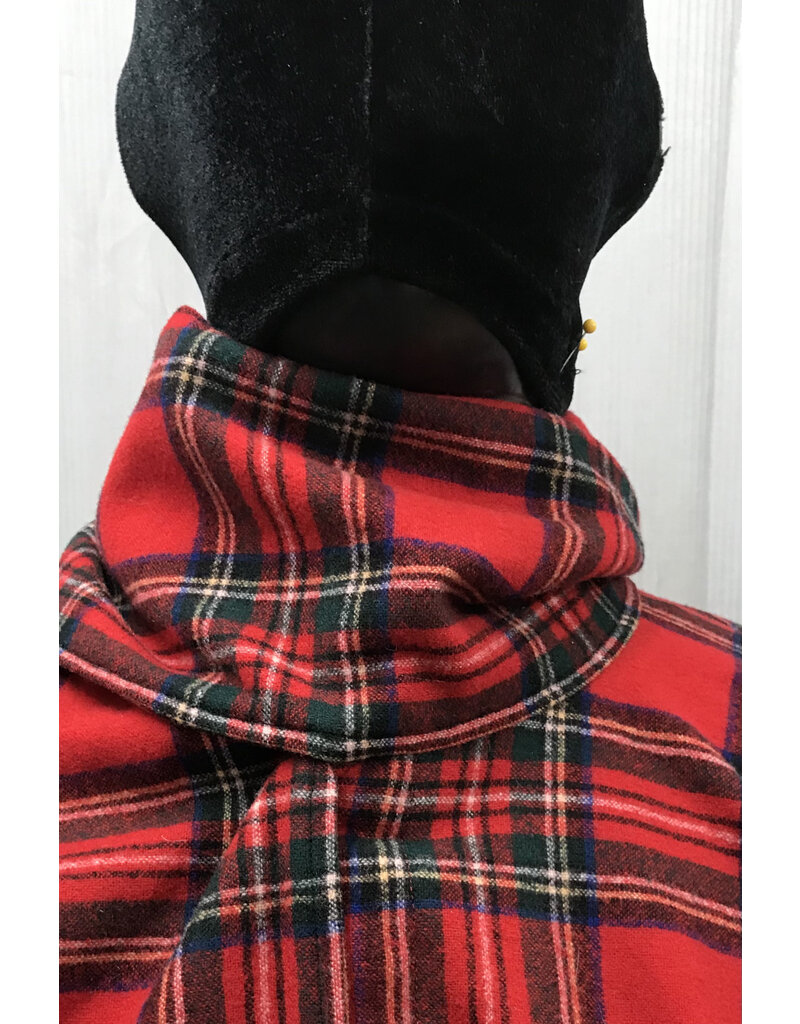 Cloakmakers.com 5195 -100% Wool Red Plaid Commuter Cloak w/ Attached Scarf, Button Closure