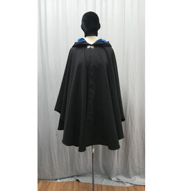 Cloakmakers.com 5194 - Washable Black Woolen Cloak w/Blue Hood Lining & Pockets