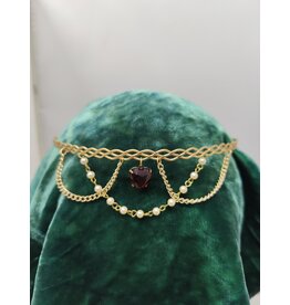 Cloakmakers.com Braided Band with Faceted Red Heart Dangle Circlet, Faux Pearls and Chains, Juliet