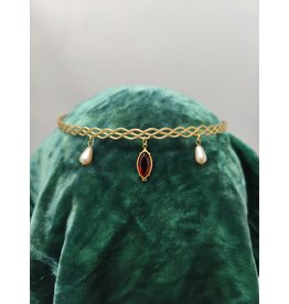 Cloakmakers.com Braid Band Circlet, Red Oval Dangle w/ Faux Pearls, Violetta