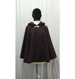 Cloakmakers.com 5197 -  Deep Burgundy Short Cloak w/Black Hood Lining & Pockets, Washable