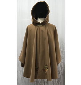 Cloakmakers.com 5203 - Brown 100% Wool Commuter Cloak w/Oak & Acorn Embroidery, Pockets, Brown Hood Lining