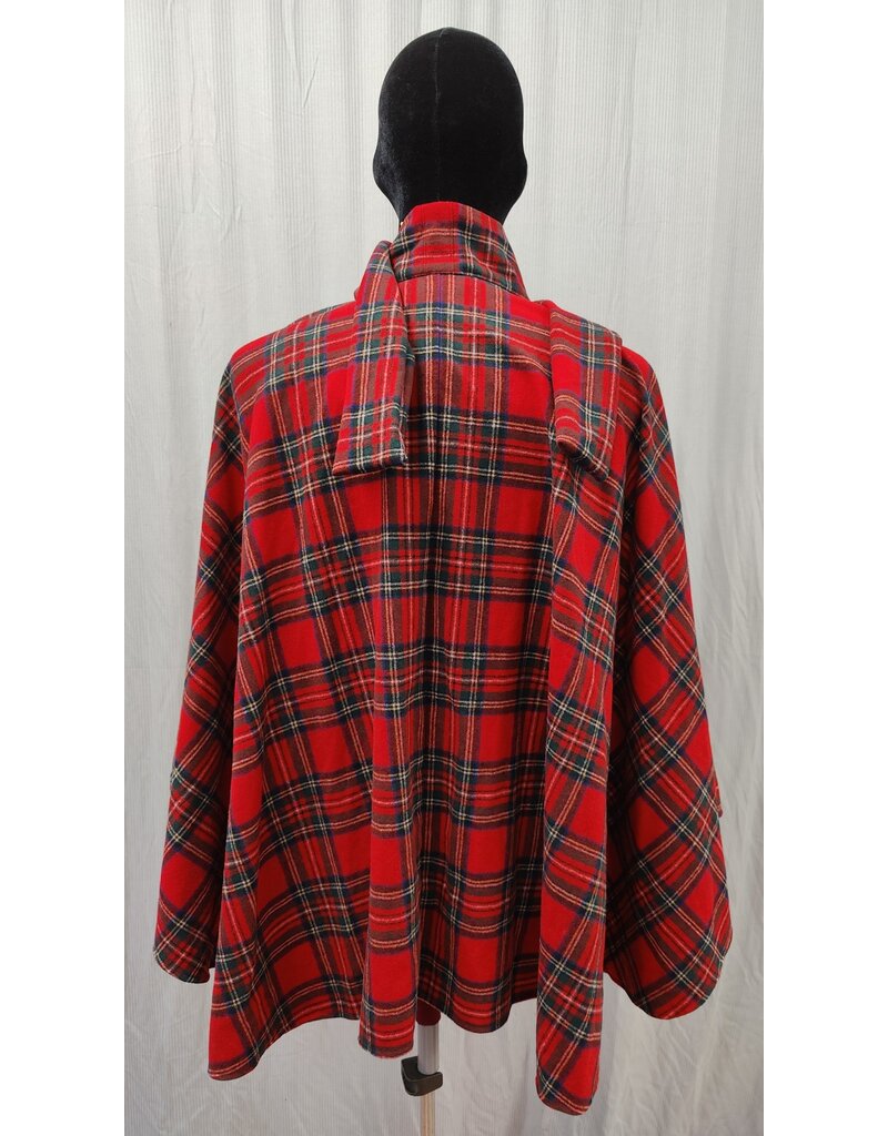 Cloakmakers.com 5208 - 100% Wool Red Plaid Commuter Cloak w/ Attached Scarf, Pockets