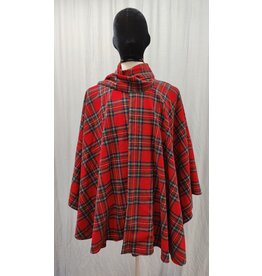 Cloakmakers.com 5208 - 100% Wool Red Plaid Commuter Cloak w/ Attached Scarf, Pockets