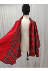 Cloakmakers.com 5208 - 100% Wool Red Plaid Commuter Cloak w/ Attached Scarf, Pockets