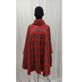 Cloakmakers.com 5214-100% Wool Red Plaid Commuter Cloak w/ Attached Scarf