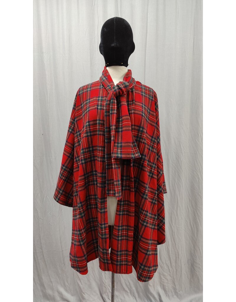 Cloakmakers.com 5214-100% Wool Red Plaid Commuter Cloak w/ Attached Scarf