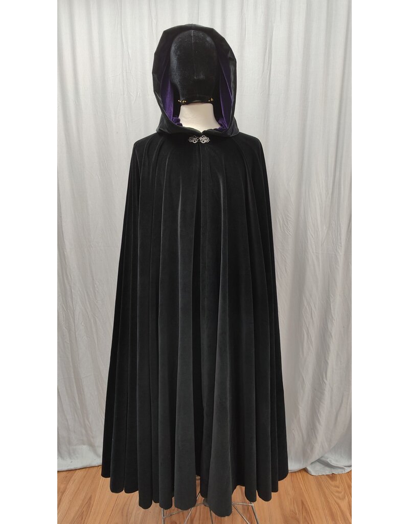 Cloakmakers.com 5217-Washable Black Cotton Velvet Cloak, Deep Purple Hood Lining